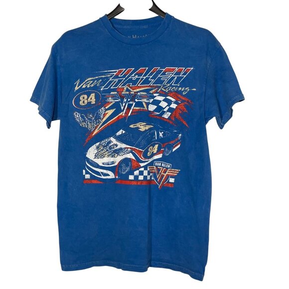 Van Halen Racing 84 Distressed Graphic T-Shirt Blue Sz MED Cotton Unisex - Picture 1 of 5
